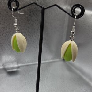 Earrings, Cream and Green Drop